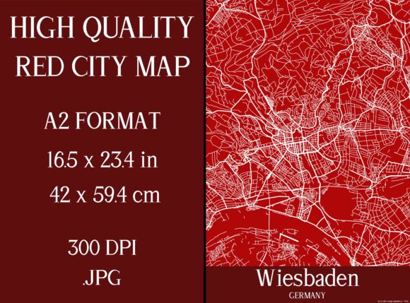Wiesbaden Germany | Red City Map Graphic Illustrations By Mappingz
