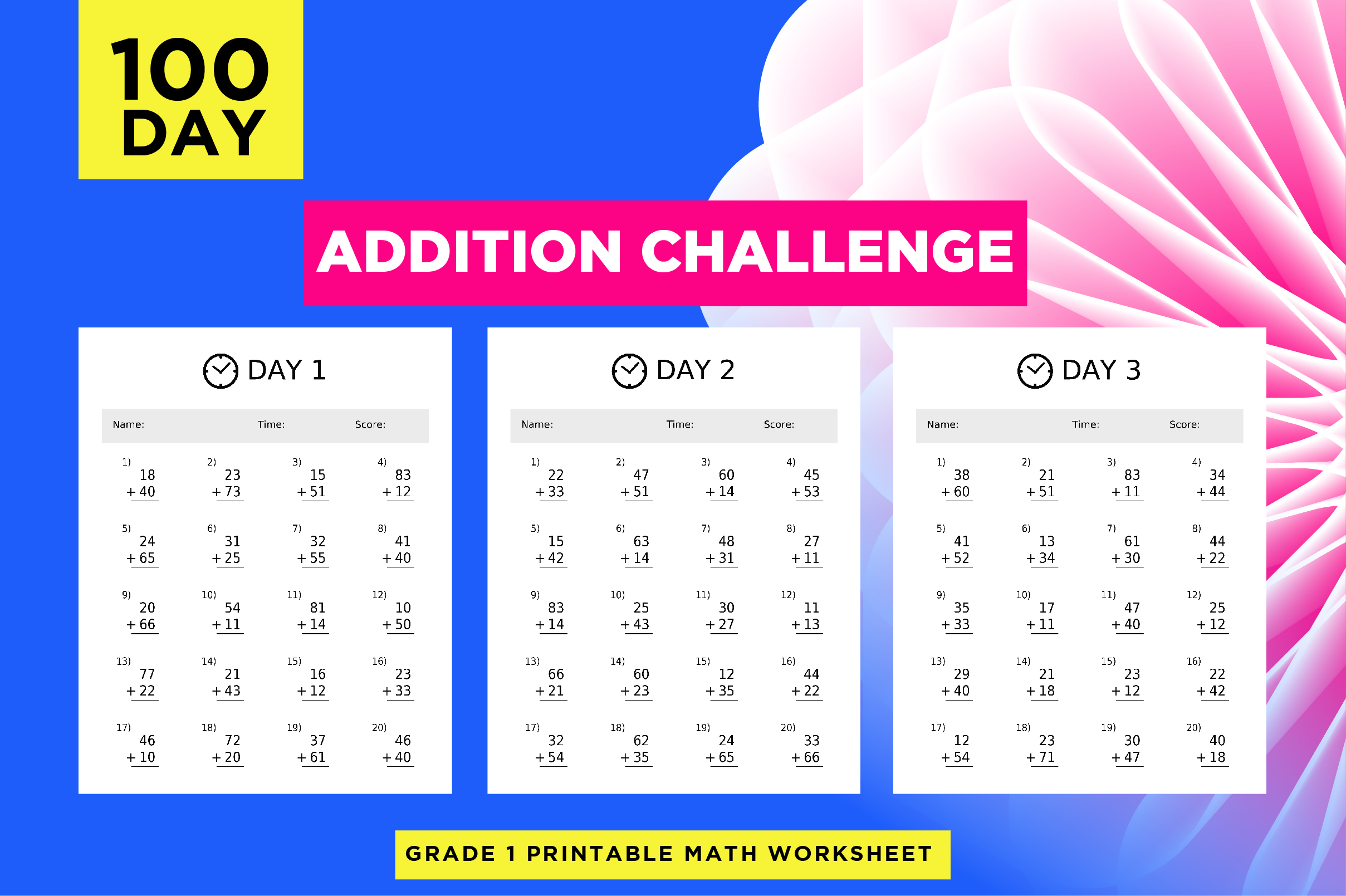 100 Day Addition Worksheet Challenge Graphic by riduwanmolla · Creative ...