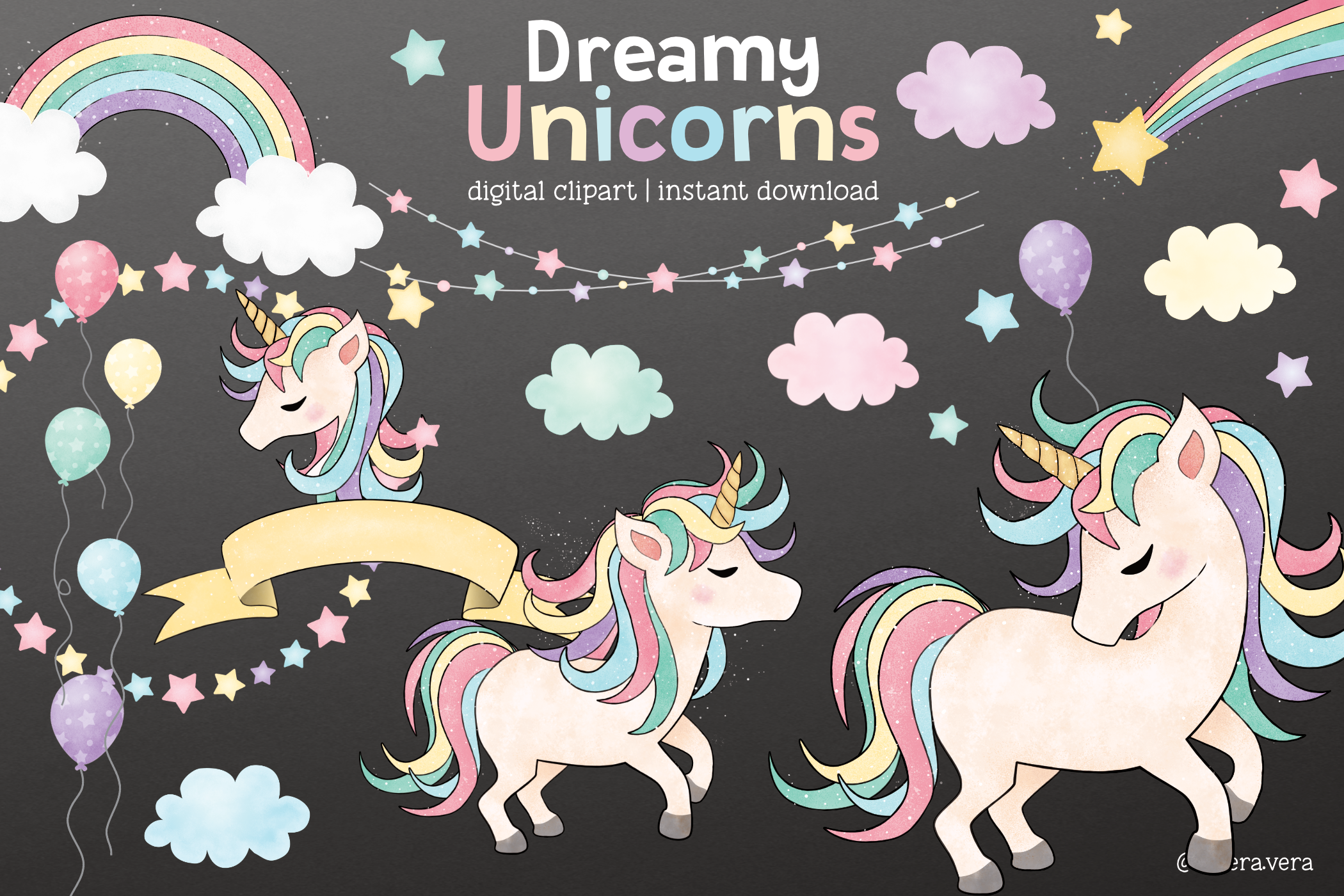 Dreamy Unicorns Watercolor Cliparts Graphic by vivera · Creative Fabrica