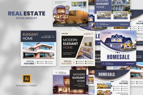 Preview of Real Estate Social Media Kit Bundle real estate social media template