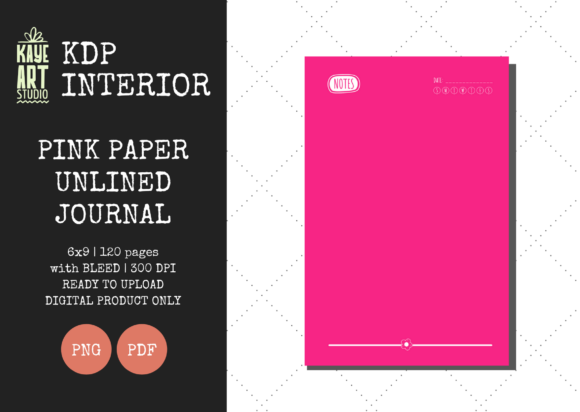 KDP Pink Paper Unlined Journal Graphic KDP Interiors By kayeartstudio