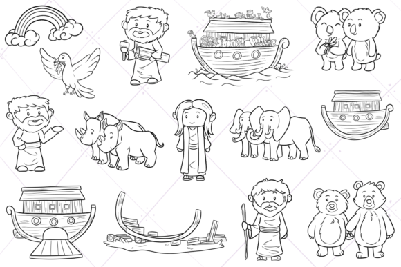 Noah's Ark Bible Stories Digital Stamps