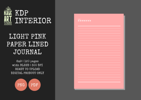 KDP Light Pink Paper Lined Journal 3 Illustration Intérieurs KDP Par kayeartstudio
