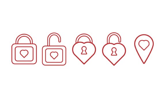 Outline Lock Unlock Valentine Icon Set Graphic by smss · Creative Fabrica