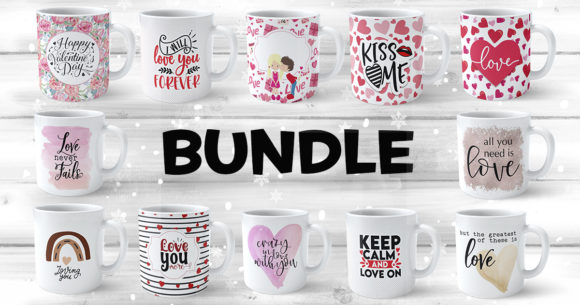 Preview of Valentine's Mugs Sublimation Bundle Valentine sublimation design