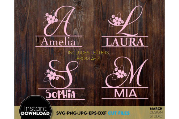 Alphabet Split Monogram Bundle Letters with Flowers