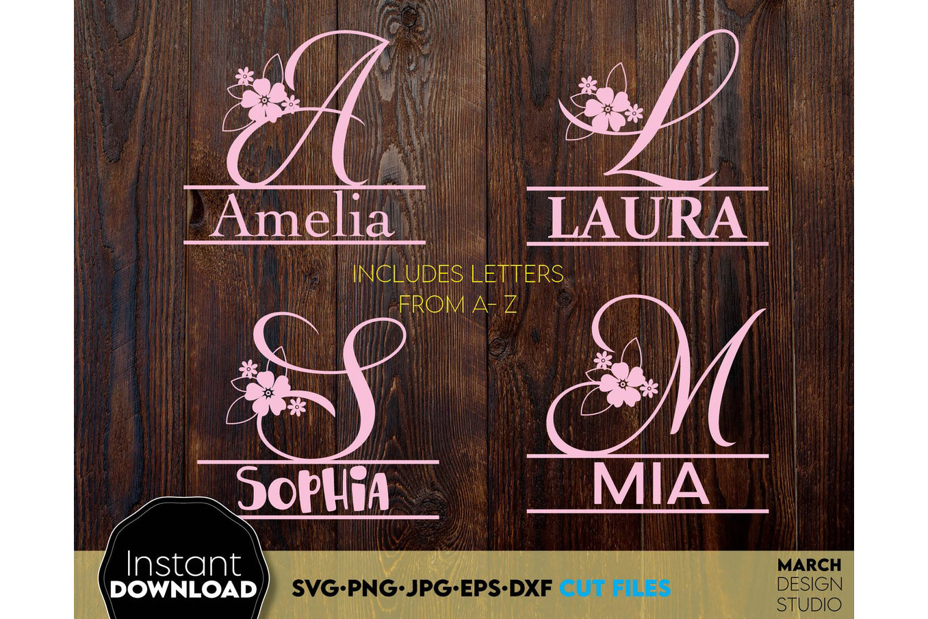 Alphabet Split Monogram Bundle Letters with Flowers