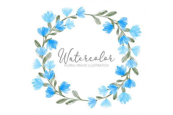 Blue Flower Watercolor Circle Frame Graphic Illustrations By elsabenaa