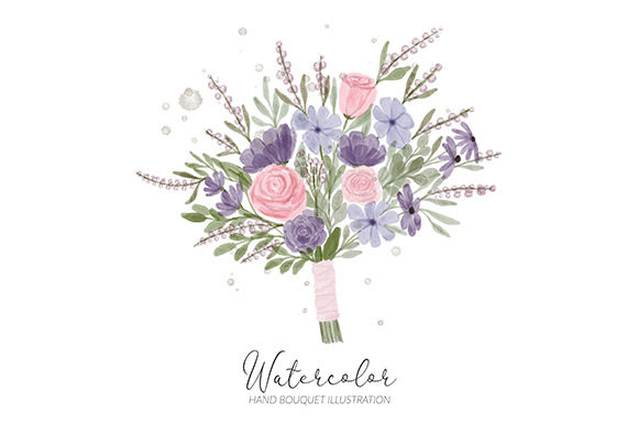 Hand Bouquet Floral Watercolor Style Graphic Illustrations By elsabenaa