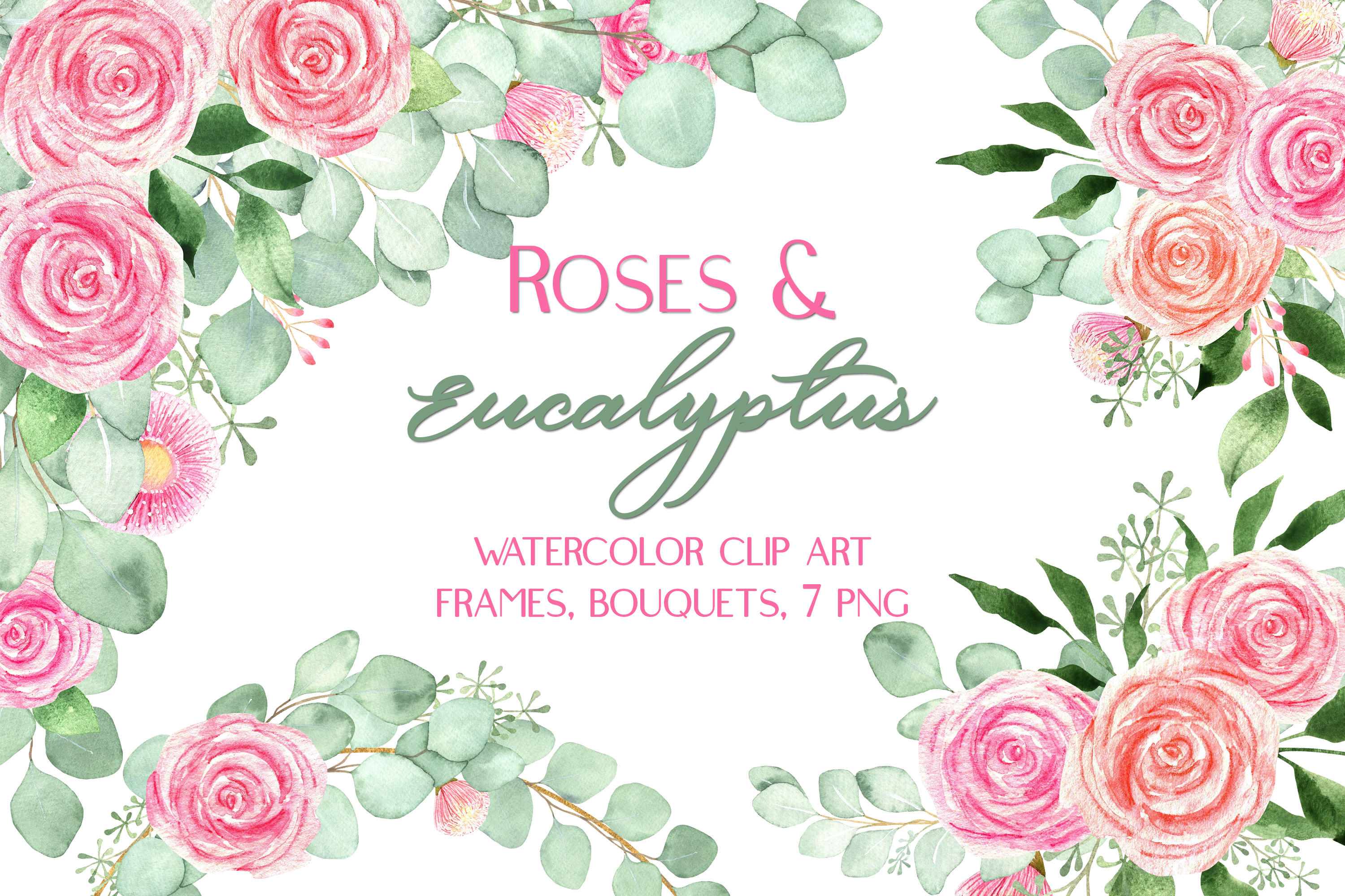 Watercolor Roses and Eucalyptus Clipart Graphic by outlander1746 ...