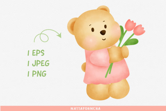 Water Color Teddy Bear Clipart Gráfico Ilustraciones Imprimibles Por nattapohncha