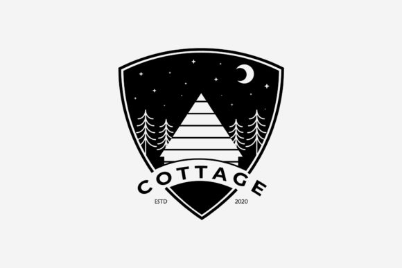 Forest Cabin or Cottage Logo Vintage Art