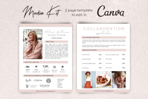 Two-page blogger media kit Canva template