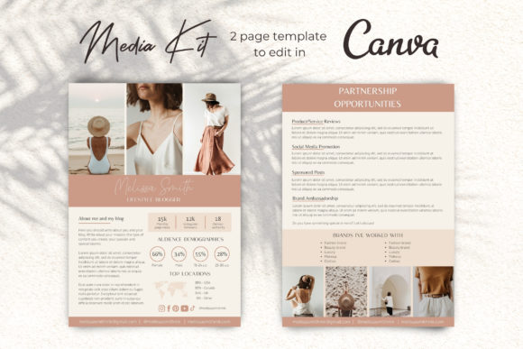 Brown and beige two-page Canva media kit template