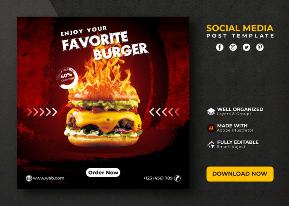 Preview of Food/restaurant Burger Social Media Post food social media design template
