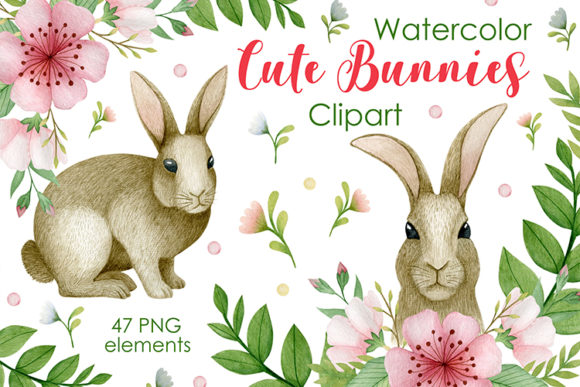 Watercolor Cute Bunnies Clipart Graphic Illustrations By Kira Art Story
