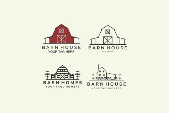 Barn House Set Bundle Icon Logo Template