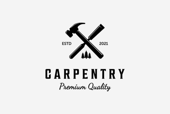 Carpentry Hammer Chisel Forest Wood Logo