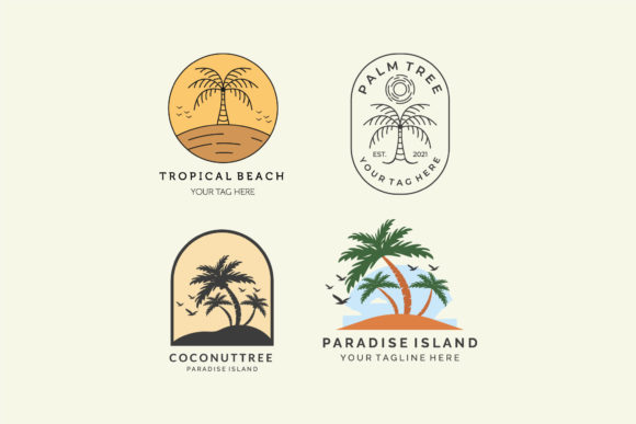 Palm Tropical Tree Set Collection Bundle