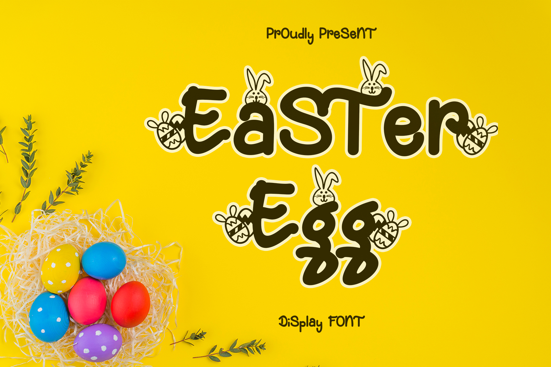 Easter Egg font preview, cheerful display lettering for egg decorating