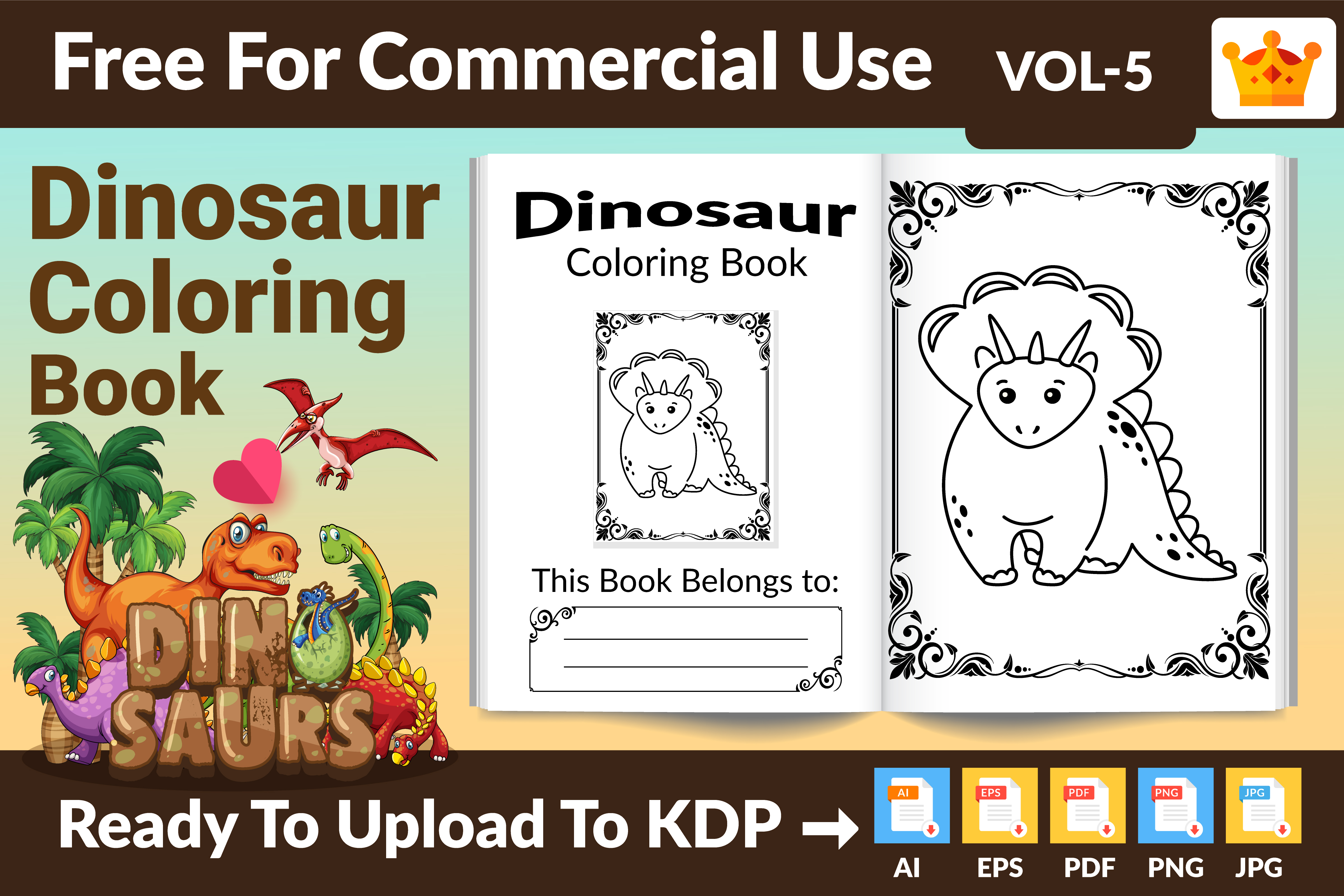Dinosaur Coloring Book KDP Interior V.5 Graphic by Creative king ...