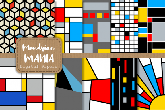 Mondrian Mania Retro Geometric Papers Graphic Patterns By Prawny