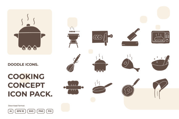 12 Cooking Concept Doodle Illustrations