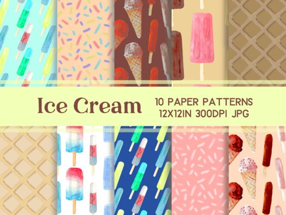 Pastel Ice Cream Paper Pattern Set Graphic Patterns By roselocket