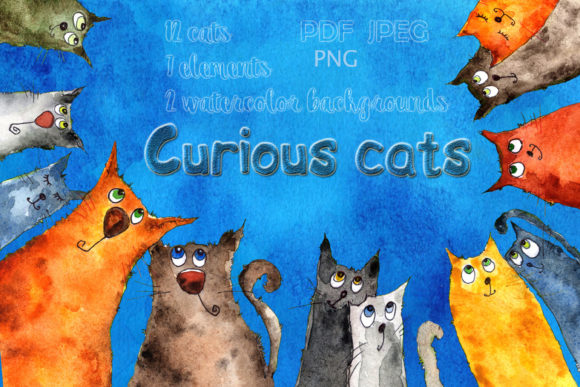 Watercolor Illustration Curious Cats Graphic Illustrations By LivingСreatures