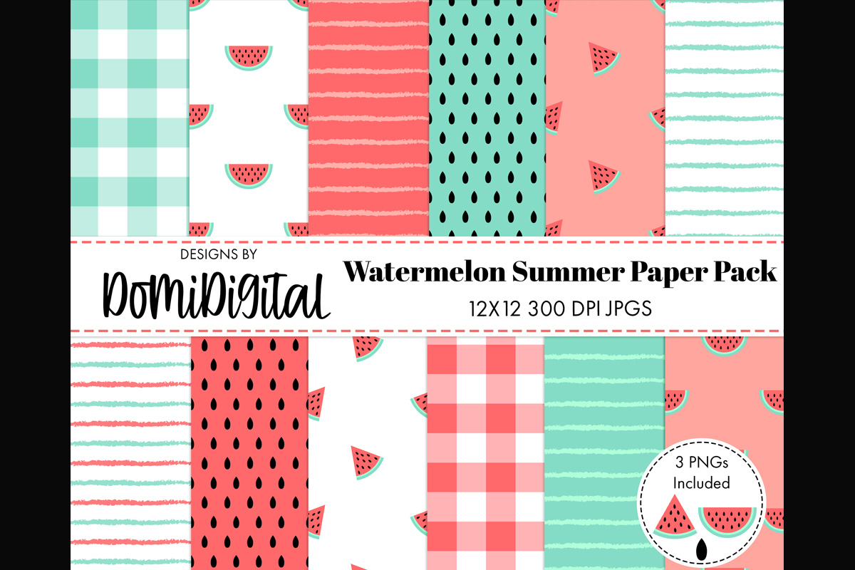 Watermelon Summer Digital Paper Pack Graphic by DomiDigital · Creative ...