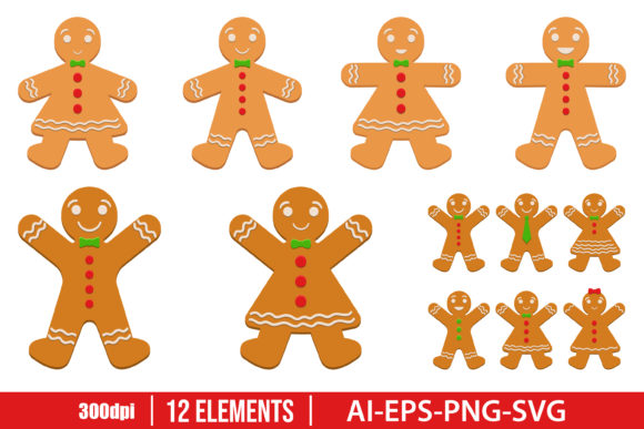 Gingerbread Man Clipart Set Graphics