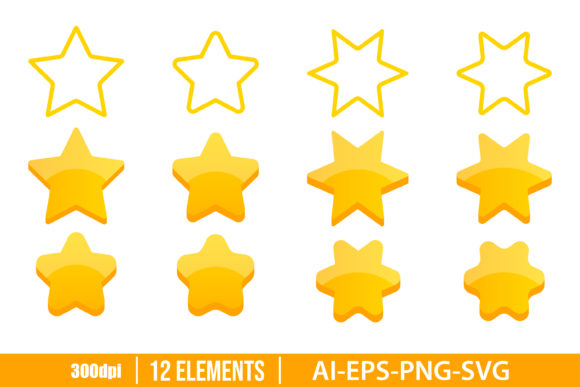 Golden Stars Clipart Set Gráfico Ilustraciones Imprimibles Por Emil Timplaru Store