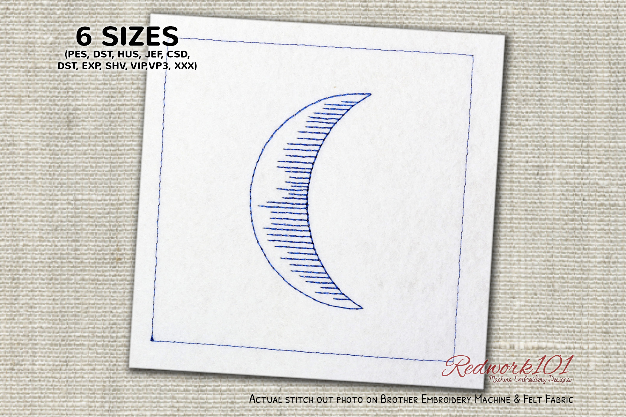 Waxing Crescent Moon Redwork