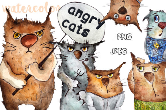 Emotional Cats Drawings Watercolors Graphic Illustrations By LivingСreatures