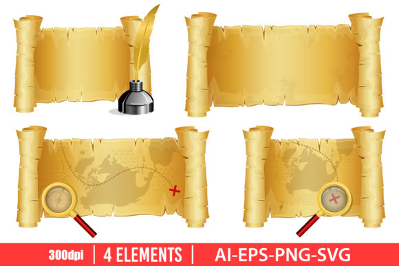 Old Paper Scroll Clipart Set Graphic Illustrations By Emil Timplaru Store
