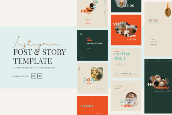 Preview of Elegant Coffee Shop Instagram Post Story coffee shop social media template