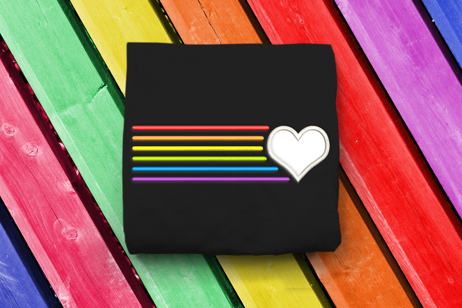 Heart with Rainbow Lines LGBT Applique