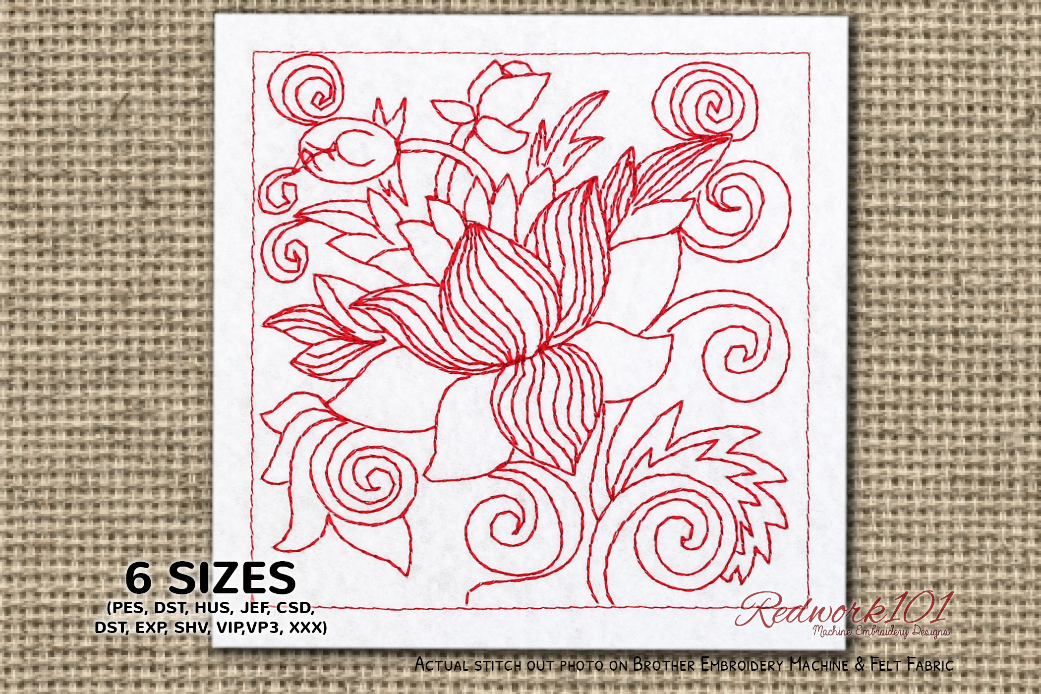 Lotus Redwork · Creative Fabrica