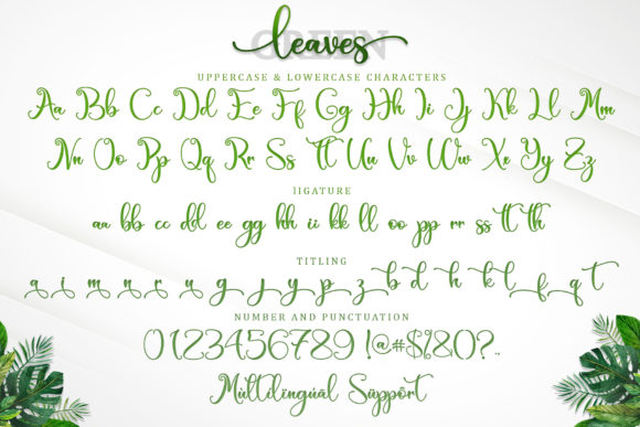 Green Leaves Font PNG with transparent background - Preview 6