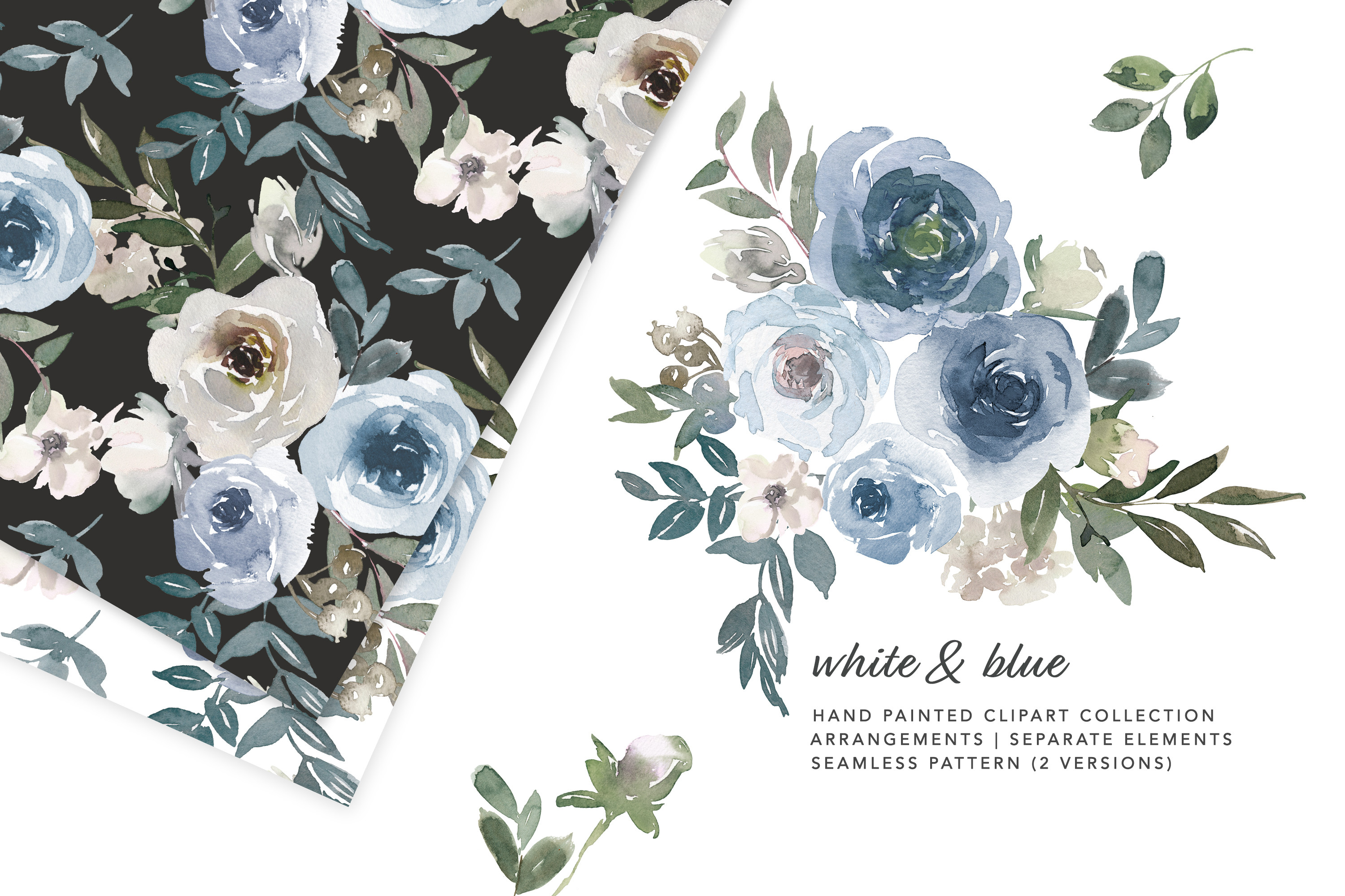 Watercolor Dusty Blue Floral Graphics - photo 1