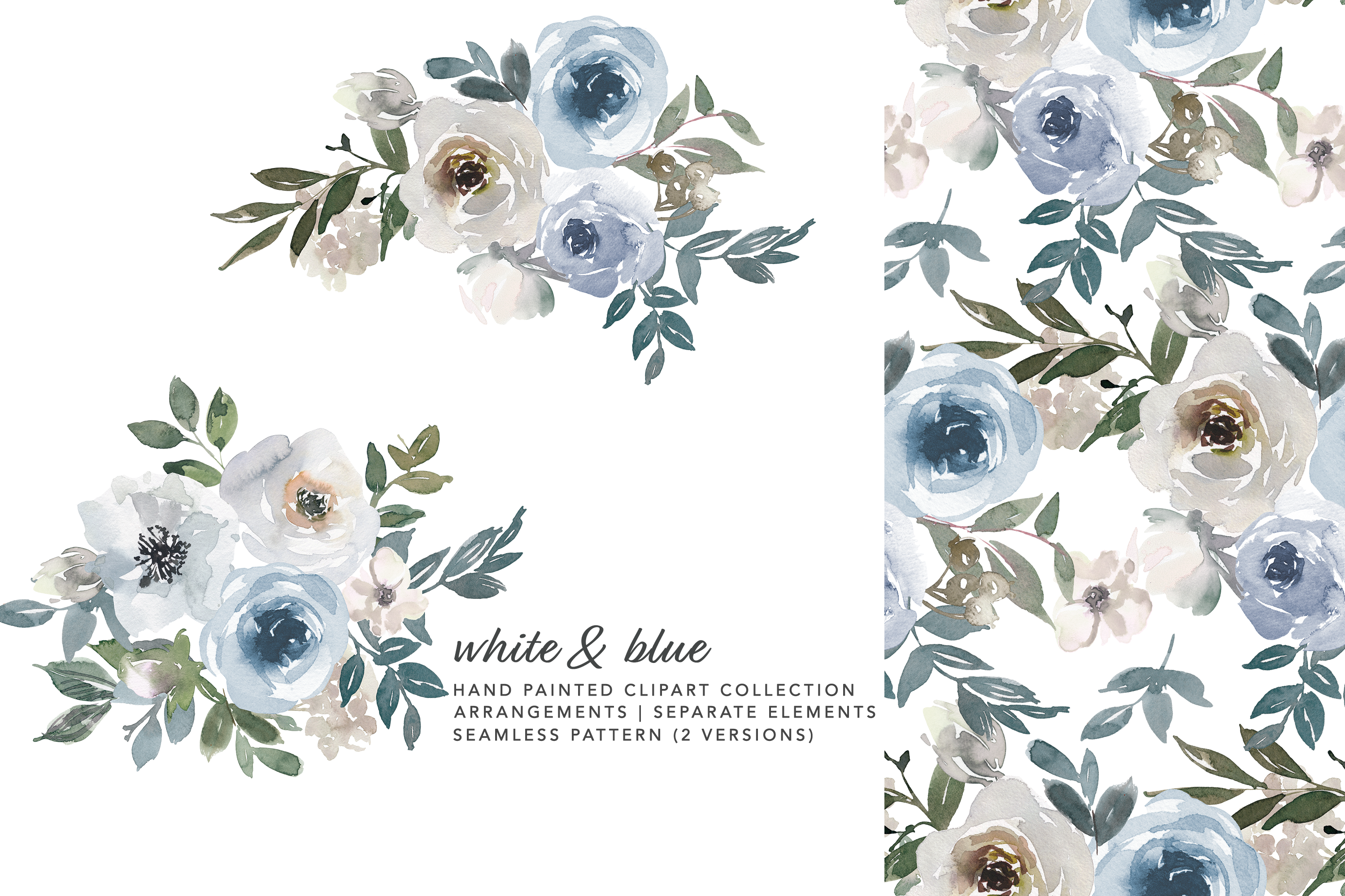 Watercolor Dusty Blue Floral Graphics - photo 2