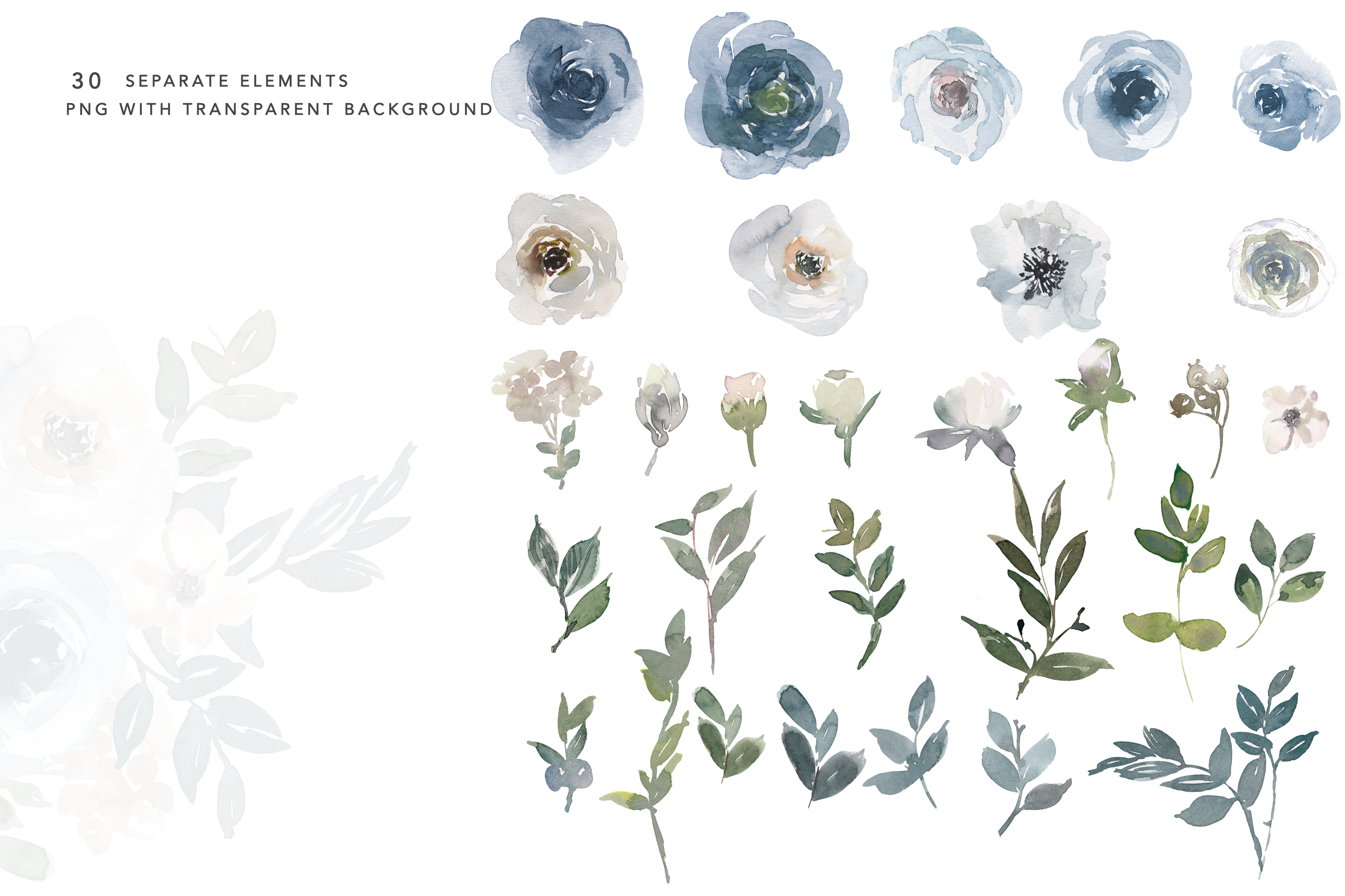 Watercolor Dusty Blue Floral Graphics - photo 4