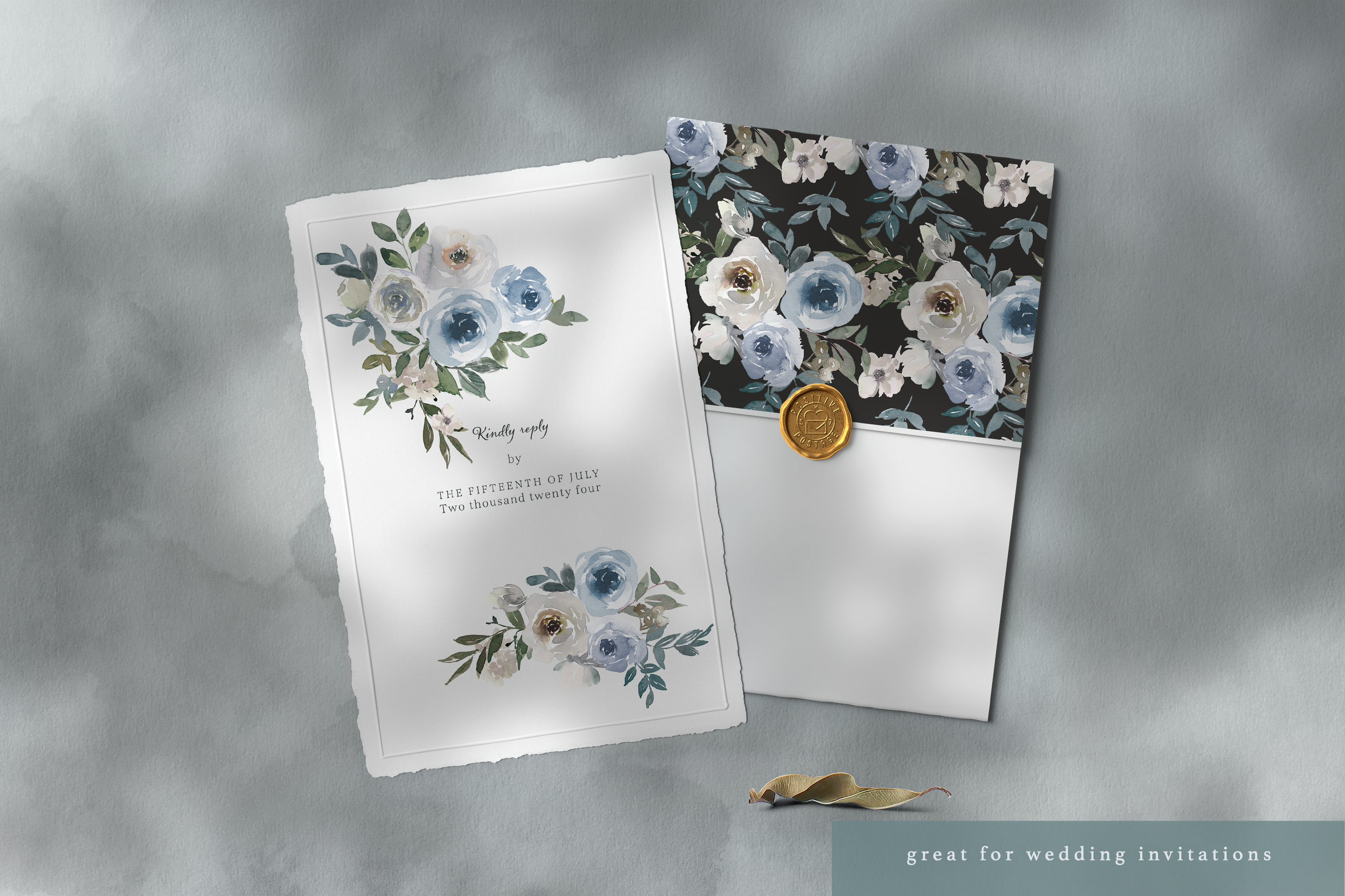 Watercolor Dusty Blue Floral Graphics - photo 7