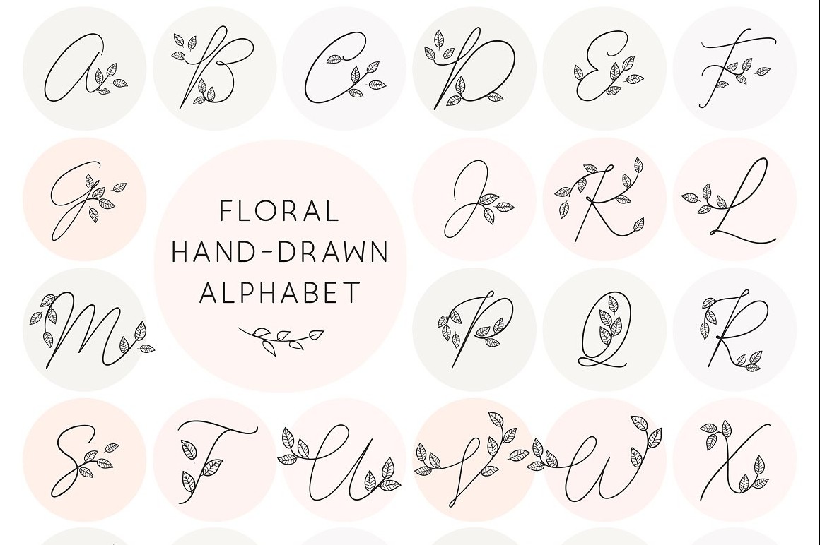 Floral Doodle Alphabet. Floral Monograms