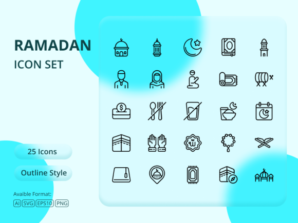 Ramadan Icon Set with Outline Style