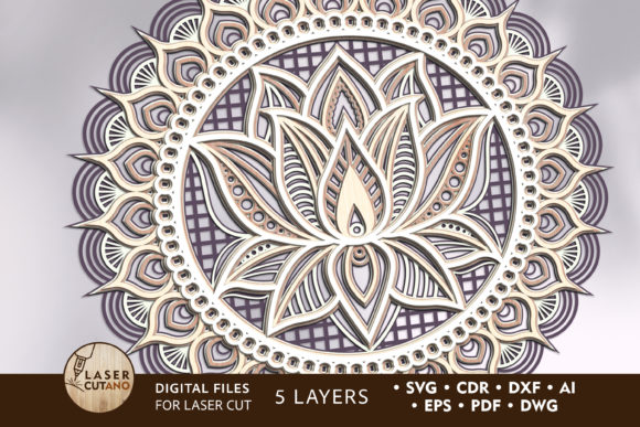Multilayer laser cut lotus mandala SVG design for dog mom wall art