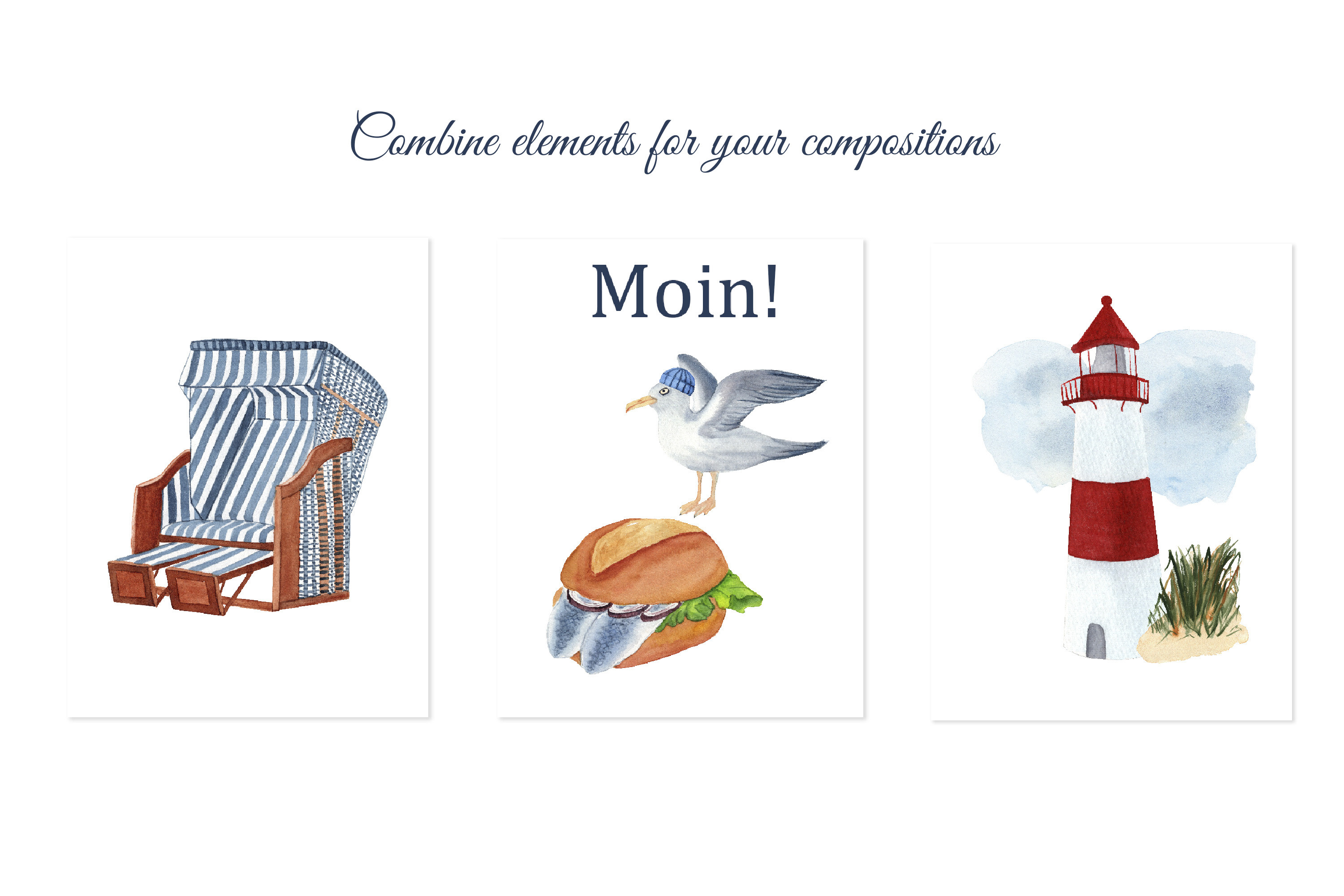 North Sea Nautical Watercolor Clipart - photo 4