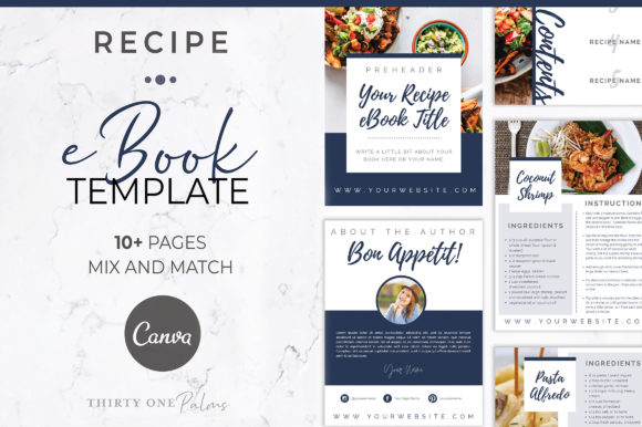 Recipe EBook Template for Canva | Navy