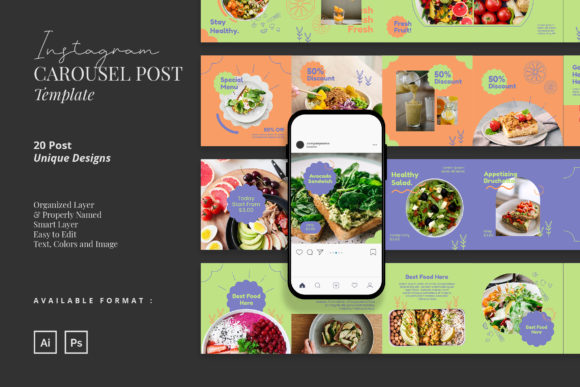 Preview of Healthy Food Carousel Instagram Post food social media design template