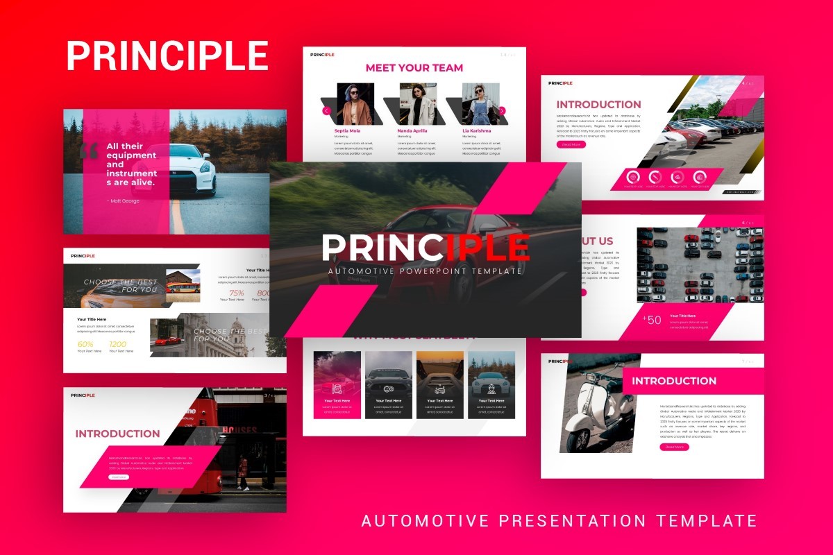 Plantilla de presentación automotriz de principios